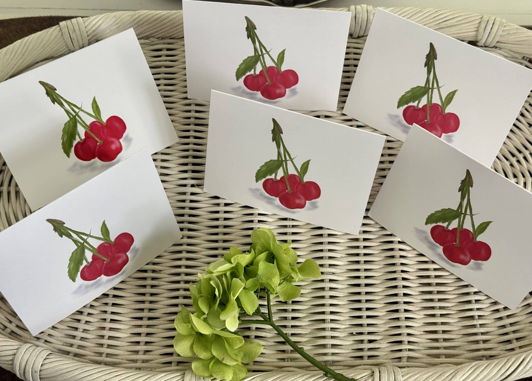 red cherries on note cards box of 6