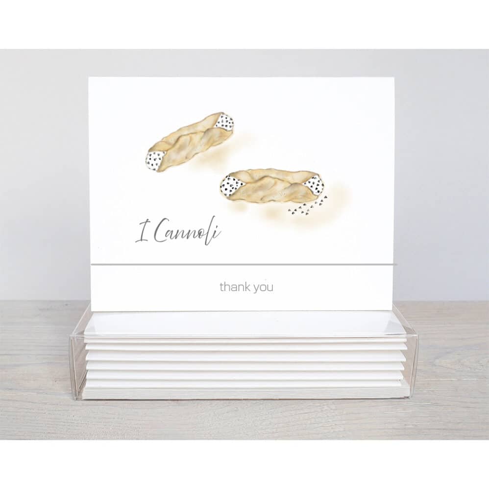 cannoli thank you note cards, the thank you is visible on the inside and outside of the card
