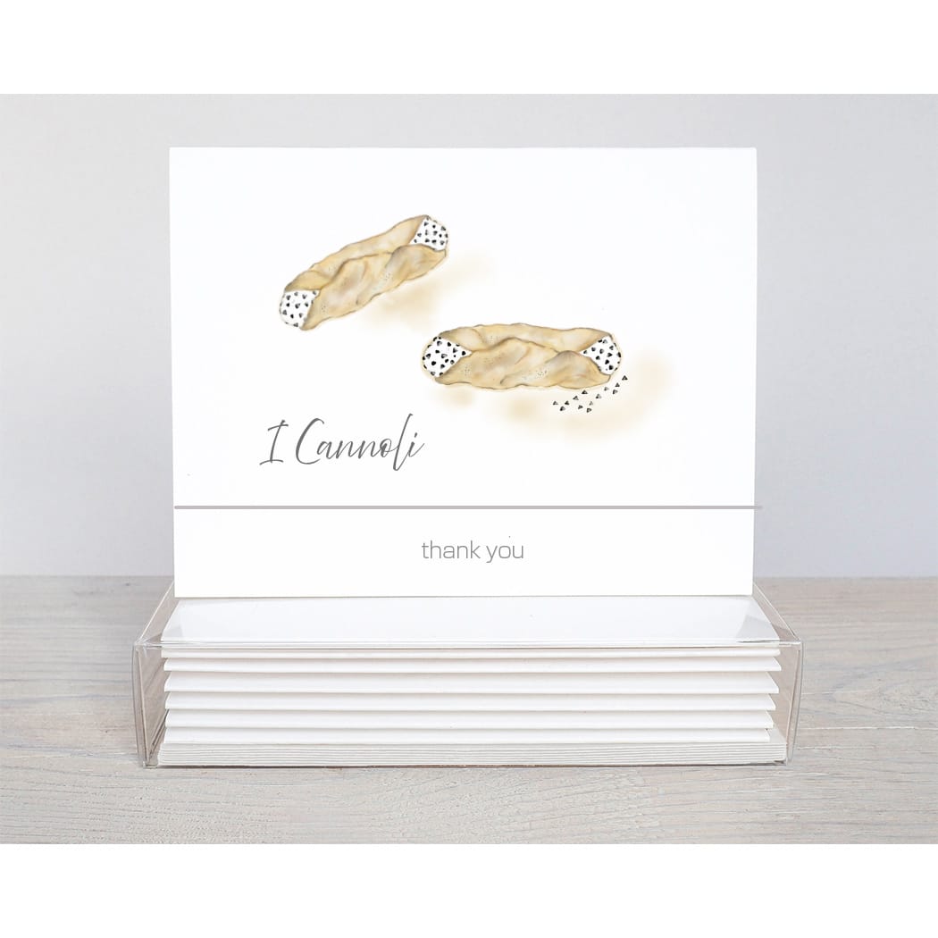 cannoli thank you note cards, the thank you is visible on the inside and outside of the card