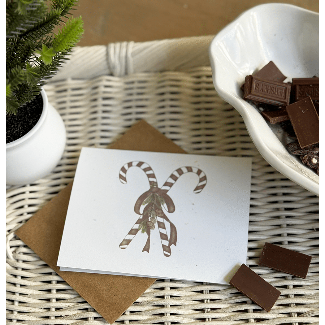chocolate candy cane note card
