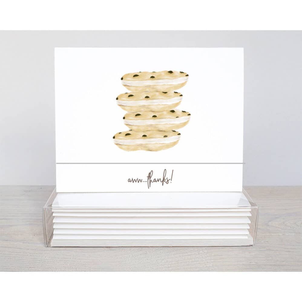 chocolate chipper thank you notes with a top fold design allowing 'awe thanks' to show on the inside and outside of the card