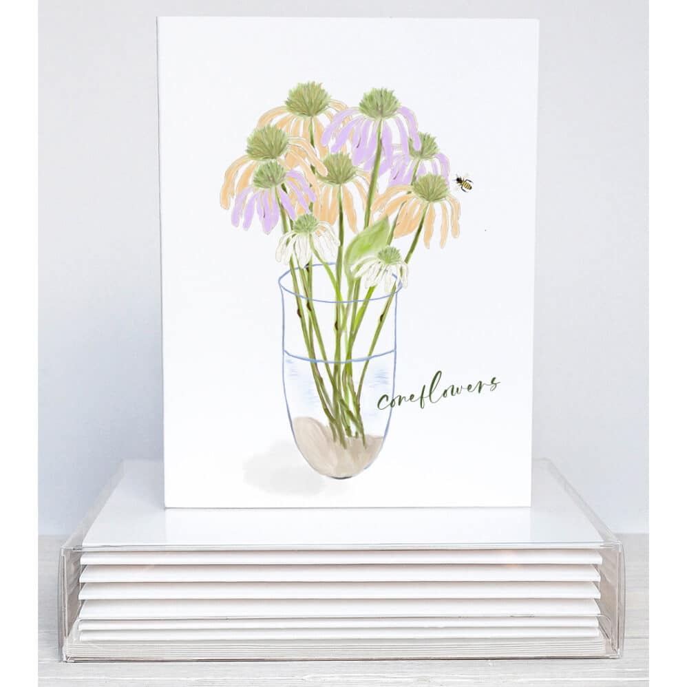 Multi color coneflower bouquet on blank note cards