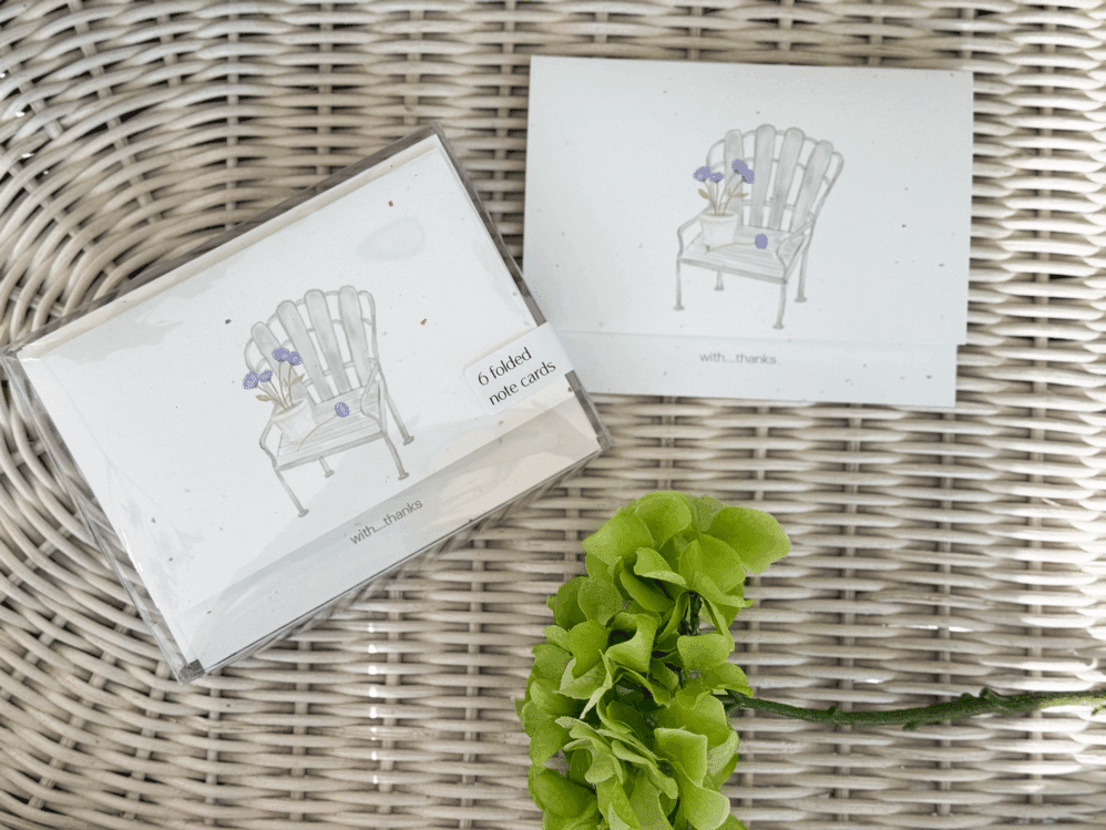 garden chair with flowers cards