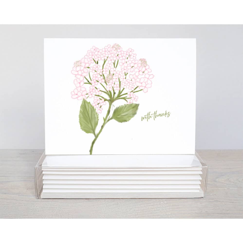 pink hydrangea thank you note card