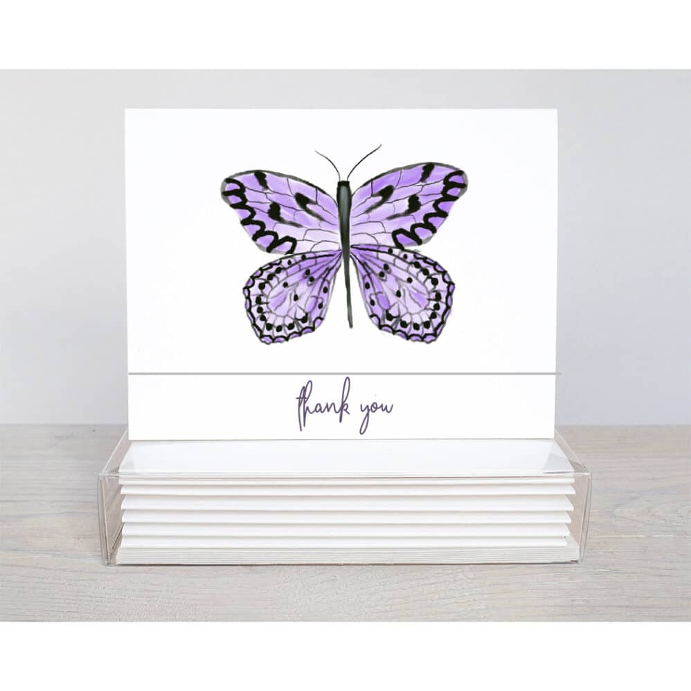 purple butterfly thank you note card